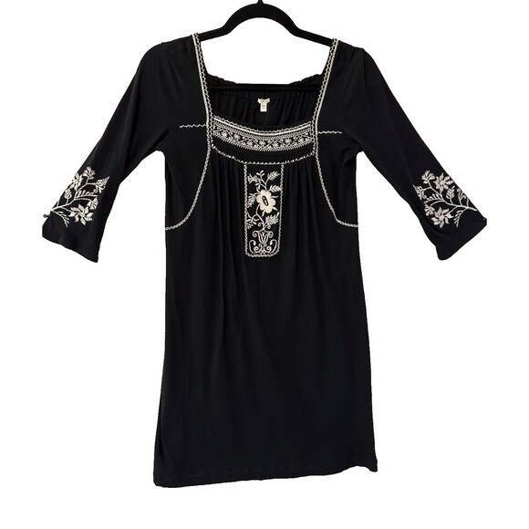 J. Crew Women's Embroidered Floral 100% Cotton Mini Dress Black Size XS - Picture 1 of 11
